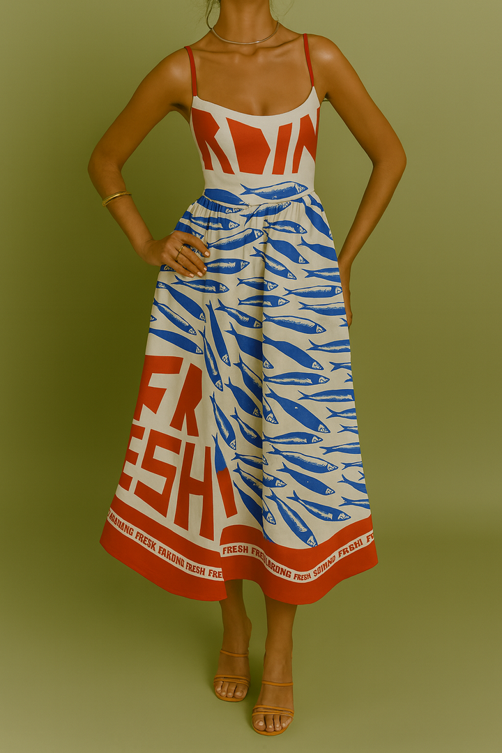 Vestido Tirantes estampado rojo y azul