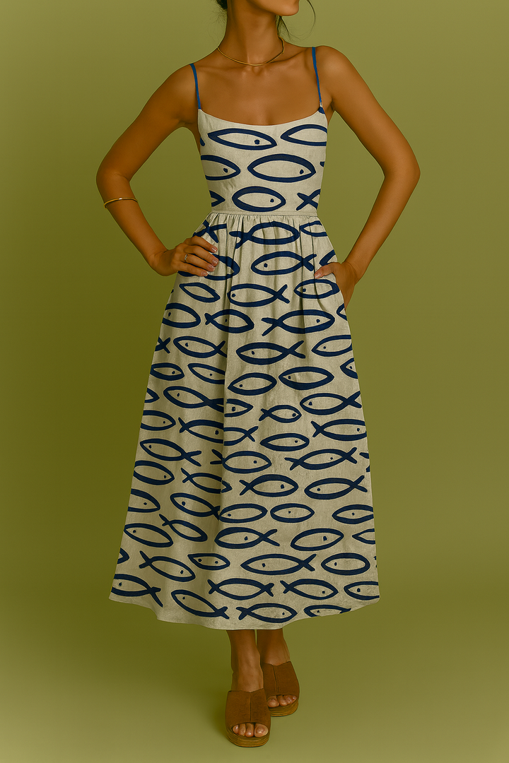 Vestido Tirantes estampado sardinitas