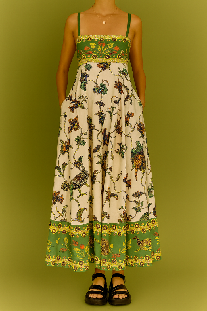 Vestido Tirantes estampado flores y pájaros