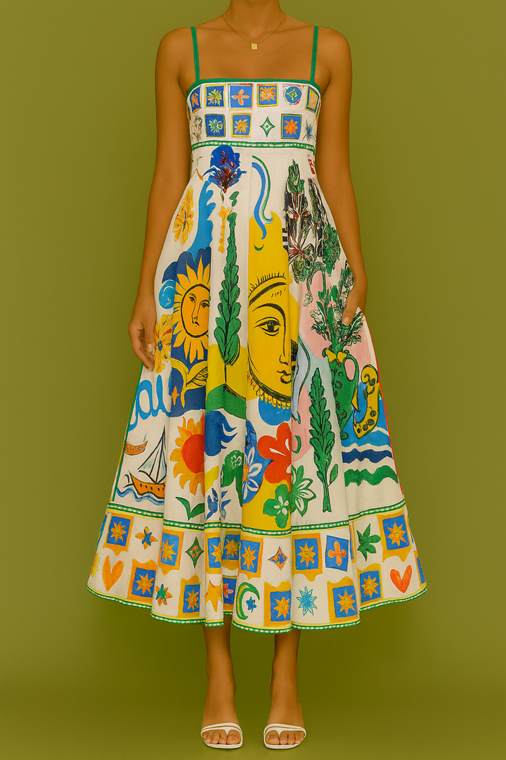 Vestido Tirantes estampado sol y luna