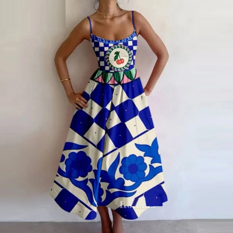 Vestido Tirantes estampado rombos azules